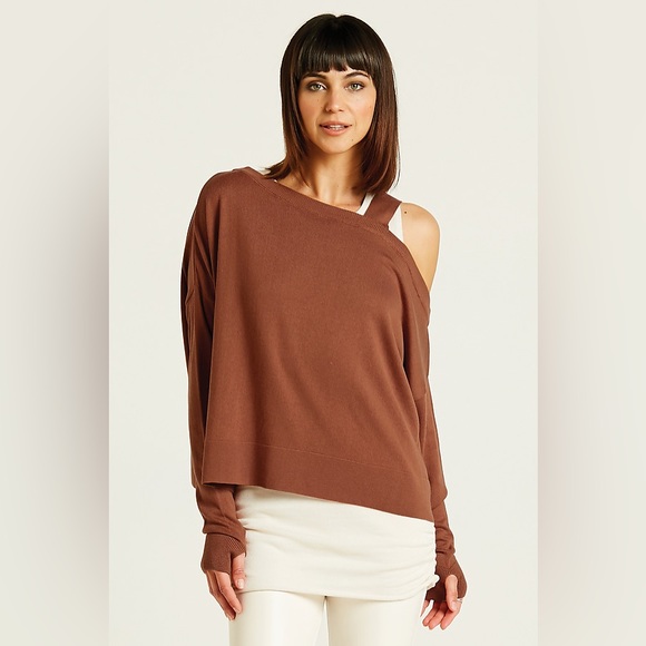 Planet Pima Cotton Cut Away Sweater Size Relaxed  Fit M Boxy Cropped Preowned - Picture 6 of 12